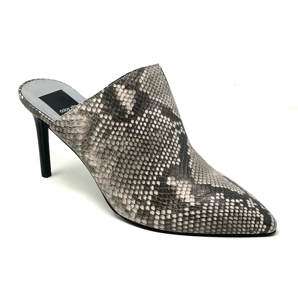 Dolce Vita Cinthia Snakeskin-Embossed Gray Leather Stiletto Mules Size 9